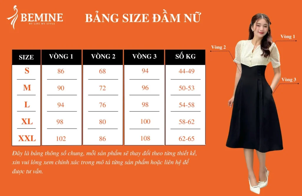 Bảng Size Đầm Nữ Chuẩn