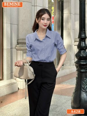 Áo sơ mi nữ tay lửng kẻ sọc A428 1