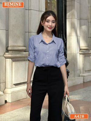 Áo sơ mi nữ tay lửng kẻ sọc A428 2