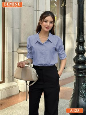 Áo sơ mi nữ tay lửng kẻ sọc A428 3