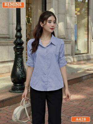 Áo sơ mi nữ tay lửng kẻ sọc A428