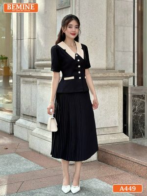 Áo kiểu nữ cổ bướm chít eo tay ngắn A449