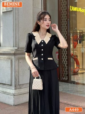 Áo kiểu nữ cổ bướm chít eo tay ngắn A449 2