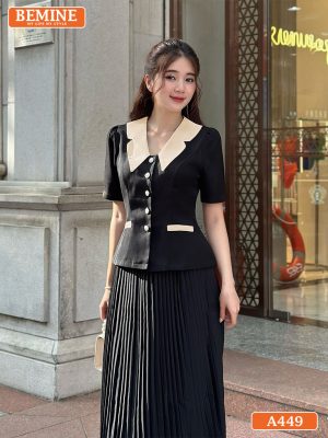 Áo kiểu nữ cổ bướm chít eo tay ngắn A449 1