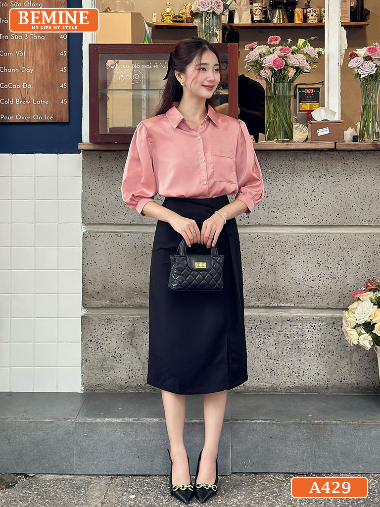 Áo sơ mi nữ tay lửng có túi A429 5