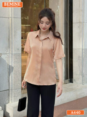 Áo sơ mi nữ tay ngắn dấu cúc A440 2