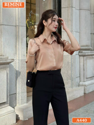 Áo sơ mi nữ tay ngắn dấu cúc A440