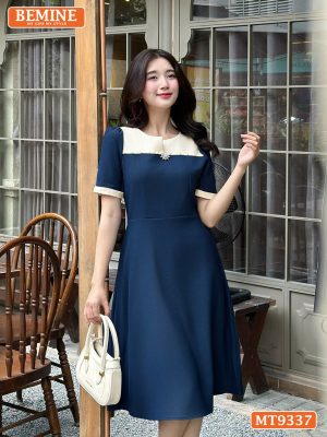 Đầm cổ phối tròn viền ngọc dáng chữ A MT9337 3