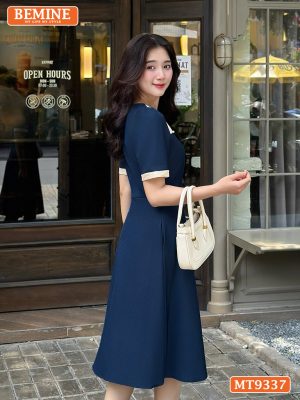 Đầm cổ phối tròn viền ngọc dáng chữ A MT9337 4