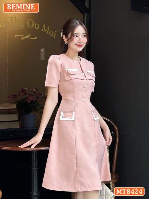 Đầm cổ tròn phối nắp túi tùng A MT8424 1