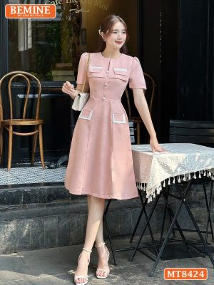 Đầm cổ tròn phối nắp túi tùng A MT8424 2