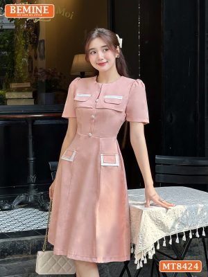 Đầm cổ tròn phối nắp túi tùng A MT8424