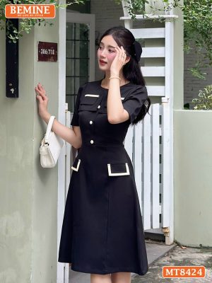 Đầm cổ tròn phối nắp túi tùng A MT8424 4