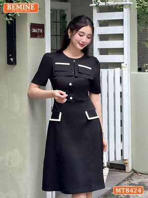 Đầm cổ tròn phối nắp túi tùng A MT8424 5