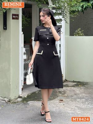 Đầm cổ tròn phối nắp túi tùng A MT8424 6