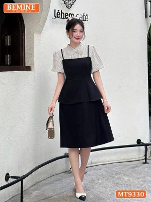 Đầm cổ trụ đính nơ kiểu giả yếm tay phồng MT9330 3