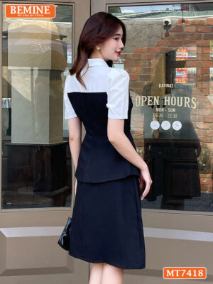 Đầm công sở cổ phối ngắn tay MT7418 3