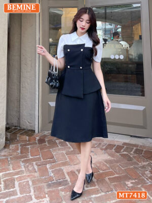 Đầm công sở cổ phối ngắn tay MT7418 1