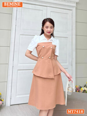 Đầm công sở cổ phối ngắn tay MT7418 11