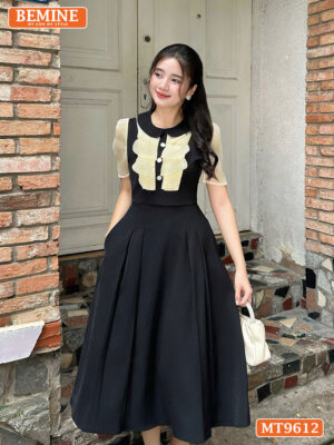 Đầm thiết kế BEMINE cổ sen dáng chữ A ngực phối bèo MT9612 2