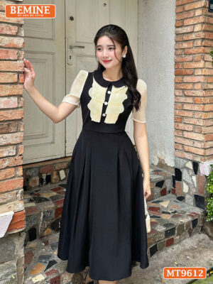 Đầm thiết kế BEMINE cổ sen dáng chữ A ngực phối bèo MT9612 1