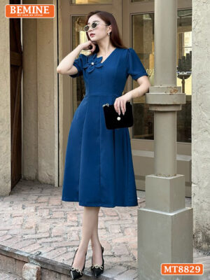 Đầm thiết kế cổ V đính nơ ngắn tay tùng xoè MT8829 6