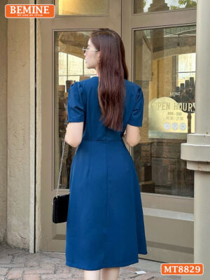 Đầm thiết kế cổ V đính nơ ngắn tay tùng xoè MT8829 10