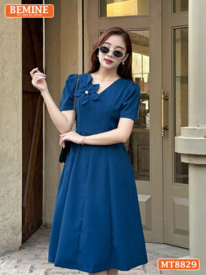 Đầm thiết kế cổ V đính nơ ngắn tay tùng xoè MT8829 8
