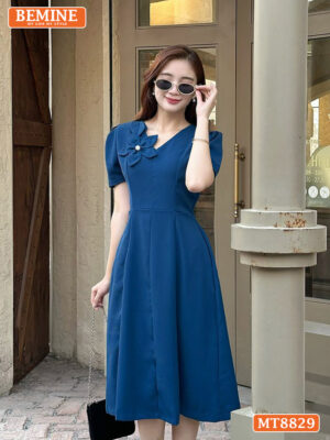 Đầm thiết kế cổ V đính nơ ngắn tay tùng xoè MT8829 7