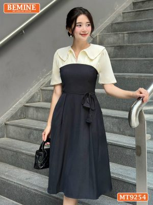 Đầm thiết kế cổ kiểu xếp ly eo đính dây hoa MT9254 1