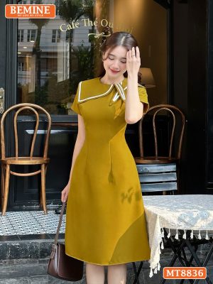 Đầm thiết kế cổ nơ phối viền ngắn tay tùng chữ A MT8836 12