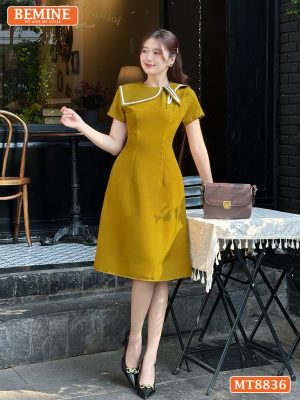 Đầm thiết kế cổ nơ phối viền ngắn tay tùng chữ A MT8836 10