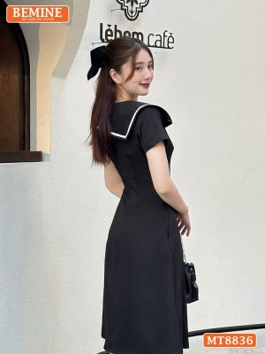 Đầm thiết kế cổ nơ phối viền ngắn tay tùng chữ A MT8836 9