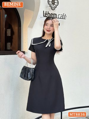 Đầm thiết kế cổ nơ phối viền ngắn tay tùng chữ A MT8836 6