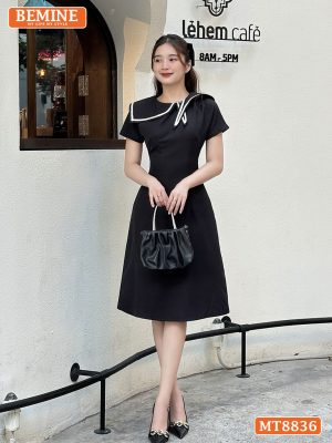 Đầm thiết kế cổ nơ phối viền ngắn tay tùng chữ A MT8836 5