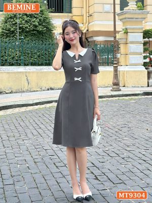 Đầm thiết kế cổ phối V đính nơ dáng chữ A MT9304 2