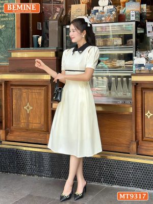 Đầm thiết kế cổ phối khoét vai tay phồng dáng dài MT9317 1