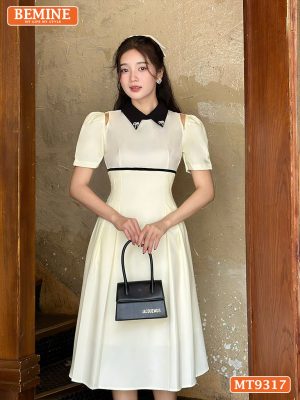 Đầm thiết kế cổ phối khoét vai tay phồng dáng dài MT9317 2