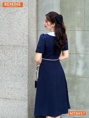 Đầm thiết kế cổ phối nơ viền eo dáng xoè MT8957