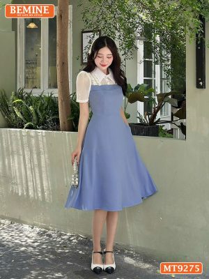 Đầm thiết kế cổ phối sơ mi nhún bèo dáng dài MT9275 3