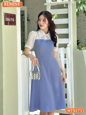 Đầm thiết kế cổ phối sơ mi nhún bèo dáng dài MT9275 1