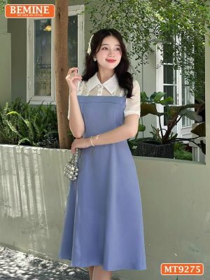 Đầm thiết kế cổ phối sơ mi nhún bèo dáng dài MT9275 2