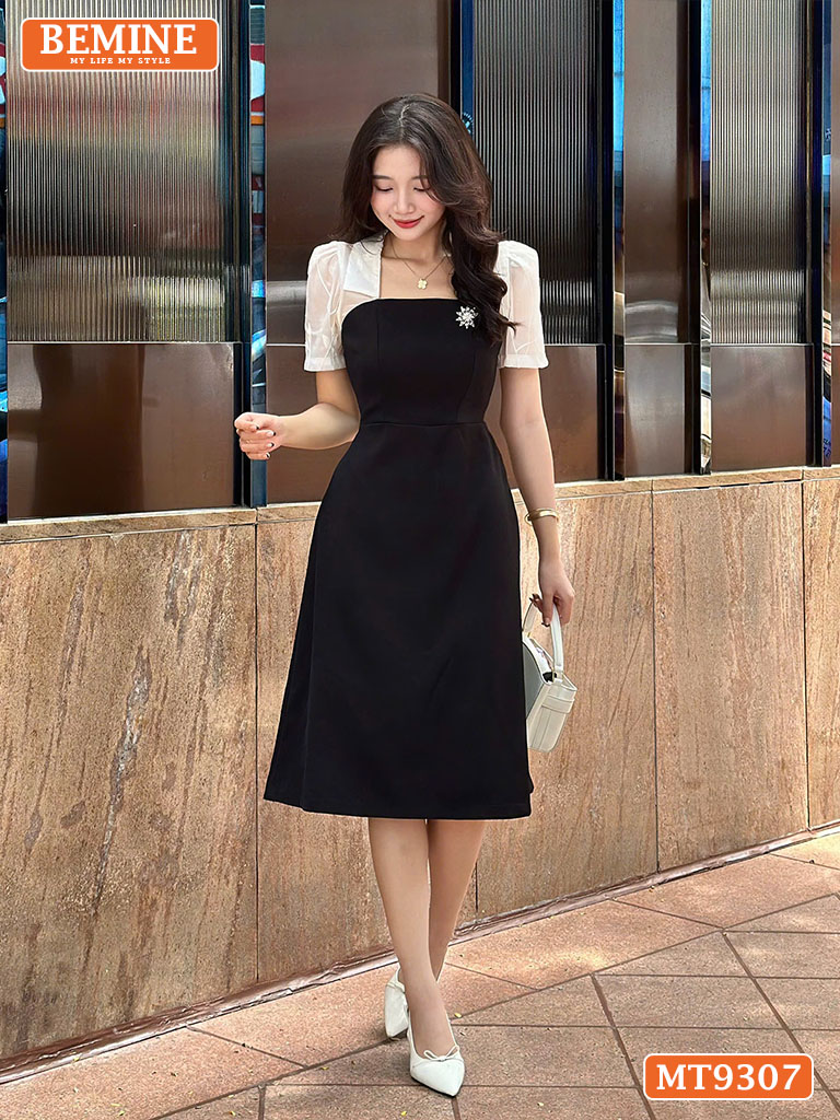 Đầm thiết kế cổ phối vuông cúp ngực dáng dài MT9307 1
