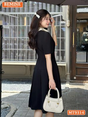 Đầm thiết kế cổ phối xẻ V đính hoa dáng xòe xếp ly MT9314 4