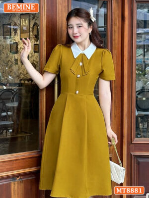 Đầm thiết kế cổ sen đính nơ tay ngắn dáng xoè MT8881 20