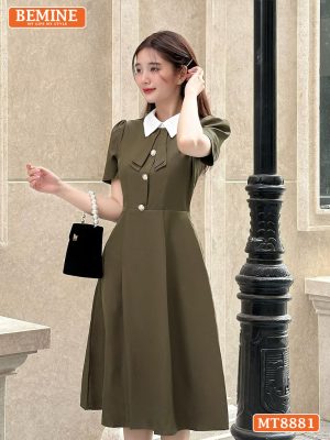 Đầm thiết kế cổ sen đính nơ tay ngắn dáng xoè MT8881 1