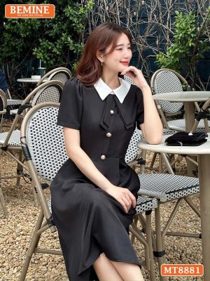 Đầm thiết kế BEMINE cổ sen đính nơ dáng xoè MT8881