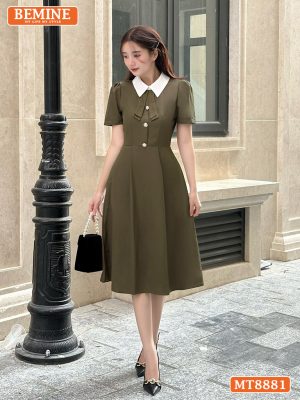 Đầm thiết kế cổ sen đính nơ tay ngắn dáng xoè MT8881 3