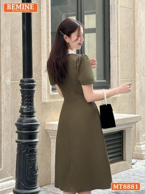 Đầm thiết kế cổ sen đính nơ tay ngắn dáng xoè MT8881 4
