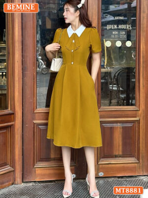 Đầm thiết kế cổ sen đính nơ tay ngắn dáng xoè MT8881 21